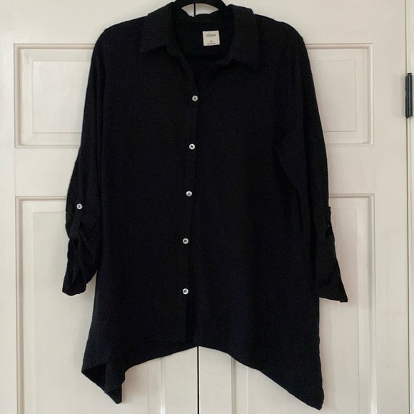 Soma Button Up Coverup‎ Tunic Roll Tab Long Sleeve Black Gauze Gauzy Size XL - Picture 3 of 8